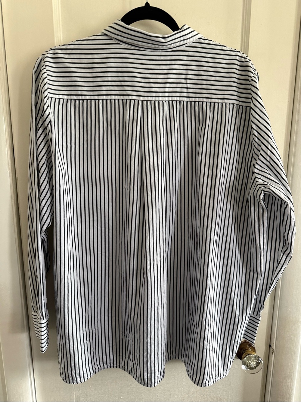 Ming Wang | Tanya Foster XL Black White Stripe Ruffle Collar Button Up Blouse - Picture 4 of 6
